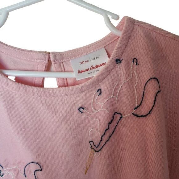 Hanna Andersson Embroidered Dress Tulle Pink Unicorn size 120 size 6 7 Years - Picture 4 of 5